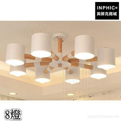 INPHIC-臥室燈具LED客廳變光實木北歐木藝田園書房吊燈-8燈