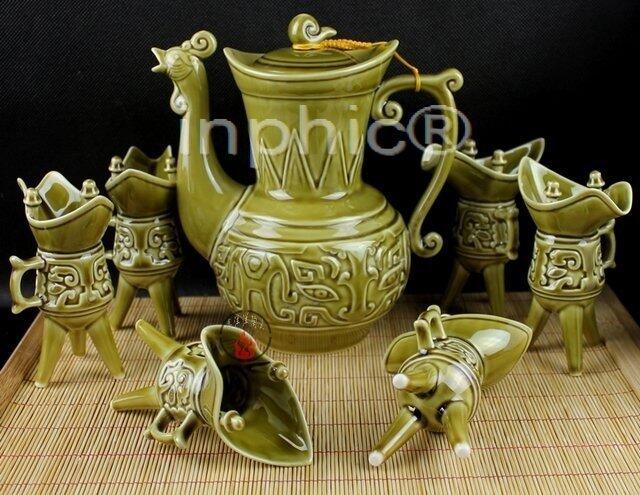 INPHIC-陶瓷復古酒具套裝 古代酒壺酒杯 棕色色爵杯瓷 必備酒器酒壺鳳壺