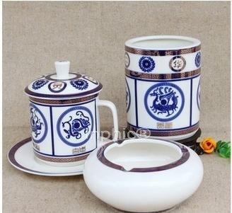 INPHIC-景德鎮陶瓷茶杯骨瓷筆筒煙灰菸灰缸4件套辦公用品中華四靈