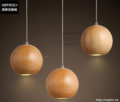 INPHIC- 三頭簡約木頭球形北歐藝術吊燈服裝店咖啡廳吧臺餐廳裝飾燈