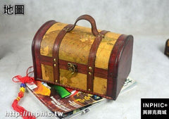 INPHIC-帶鎖歐式仿古復古木箱子中式精美木盒桌面收納攝影道具創意包裝-地圖