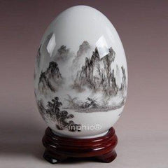 INPHIC-工藝品手繪漢白玉瓷18CM彩蛋漓江風光