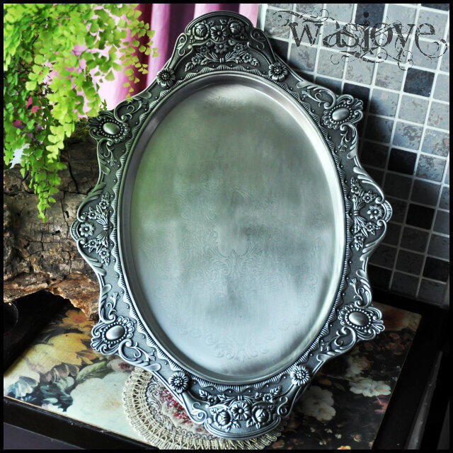 INPHIC-聖瑪麗之邀 歐式復古雙耳雕花 圓形餐盤 託盤 裝飾盤