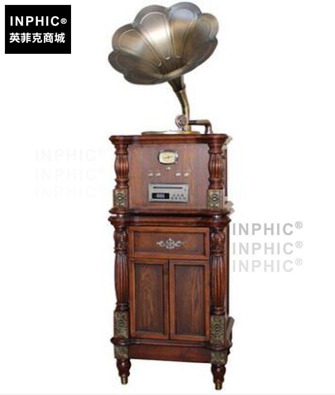 INPHIC-歐式復古大喇叭留聲機復古黑膠CD電唱機唱片機-復古棕色