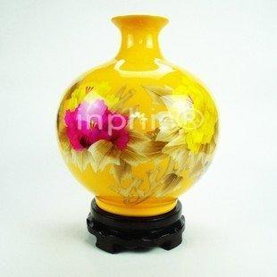 INPHIC-ZF-D109 景德鎮 陶瓷 鑲金牡丹黃釉石榴瓶 工藝擺飾