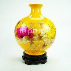 INPHIC-ZF-D109 景德鎮 陶瓷 鑲金牡丹黃釉石榴瓶 工藝擺飾