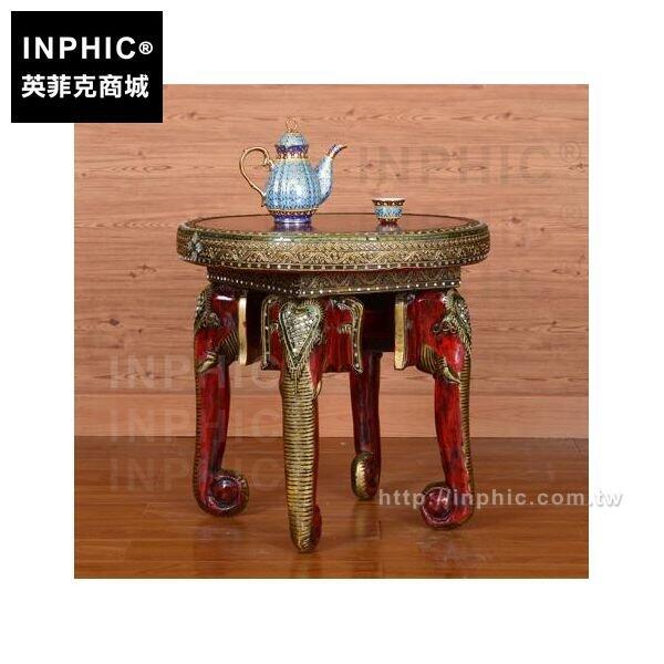 INPHIC-東南亞貼花傢俱象鼻茶幾圓形小型邊幾泰國做舊木雕