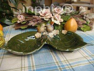 INPHIC-鄉村高溫窯變瓷立體小鳥雙葉果盤 擺飾 裝飾盤