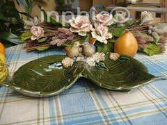 INPHIC-鄉村高溫窯變瓷立體小鳥雙葉果盤 擺飾 裝飾盤