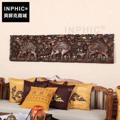 INPHIC-東南亞壁飾長方形木雕房間室內客廳三象鏤空雕花板掛飾泰國