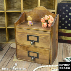 INPHIC-雜貨 實木兩抽把手收納盒 舊木色 拍攝道具 木質工藝品 木盒