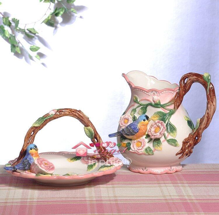 INPHIC-超值薔薇物語藍鳥陶瓷糖果籃花瓶家居飾品新房擺飾