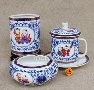 INPHIC-景德鎮陶瓷茶杯骨瓷筆筒煙灰菸灰缸4件套辦公用品童樂