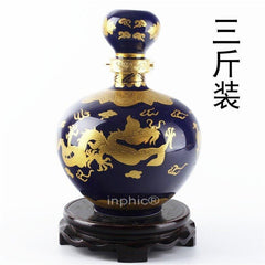 INPHIC-新款 景德鎮陶瓷3斤裝酒壇子 三斤大頭圓球酒瓶 藍金龍酒壺 酒具