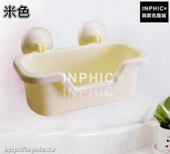 INPHIC-浴室置物架廁所吸盤收納架廚房壁掛架衛生間衛浴壁掛免打孔儲物架-米色