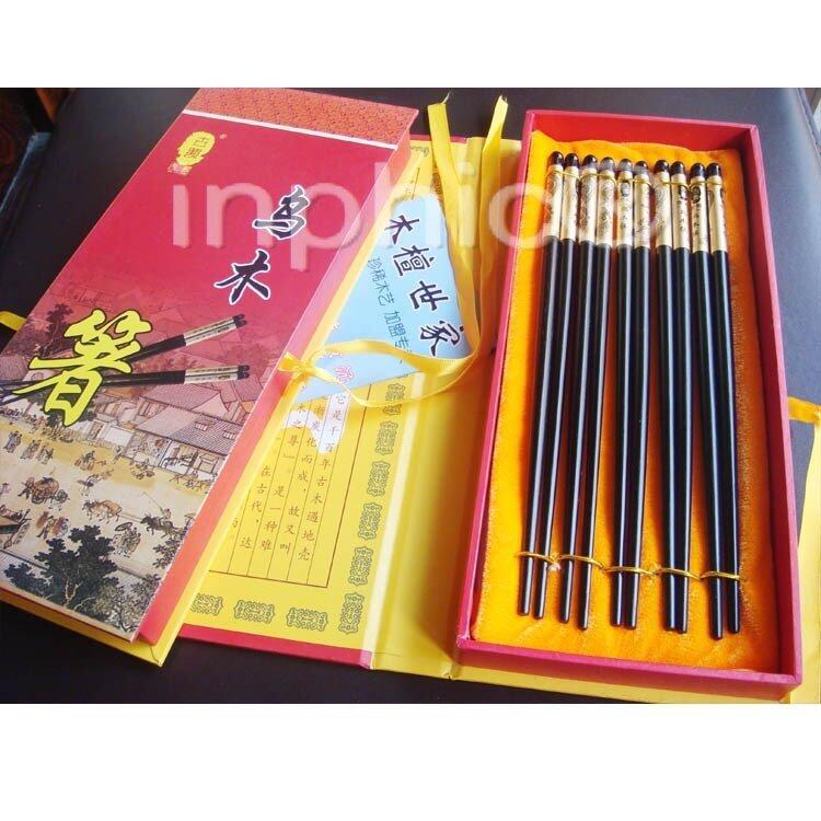 INPHIC-套裝 圓頭金筷四川烏木筷子 五雙10支千年烏木龍鳳筷子