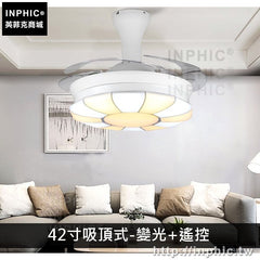 INPHIC-簡約吸頂燈餐廳燈具燈飾客廳隱形吊扇燈北歐現代-42寸白色-吸頂式-變光+遙控