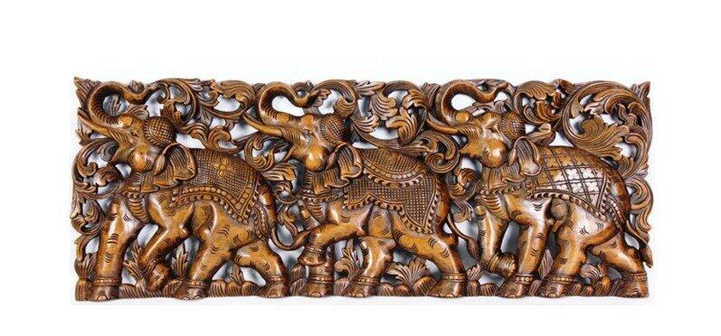 INPHIC-東南亞 家居飾品 泰國風格 木雕 掛飾 橫 三象雕花