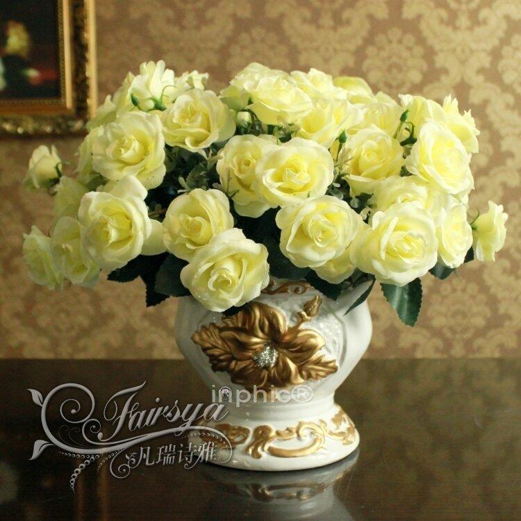 INPHIC-歐式家居擺設裝飾仿真花絹花法蘭西白玫瑰花瓶花藝套裝