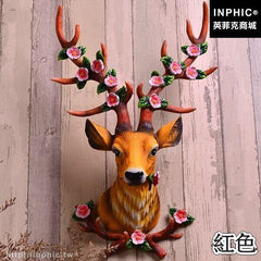 INPHIC-掛件客廳壁掛飾裝飾品牆飾玄關動物壁飾背景牆歐式鹿頭壁掛-紅色