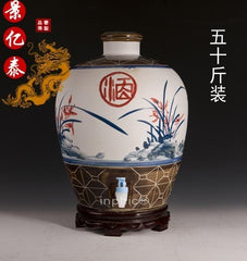 INPHIC-景德鎮五十斤青花陶瓷酒瓶 50斤密封酒罈 手繪酒具 帶龍頭