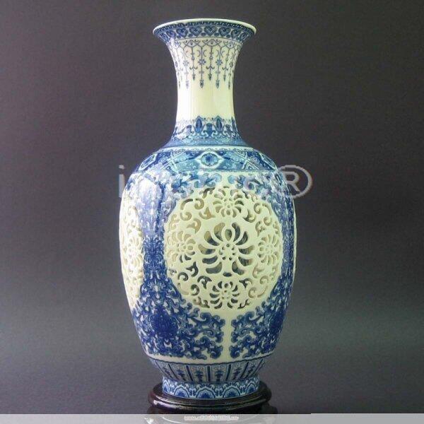 INPHIC-雙層花瓶骨玉瓷青花瓷花瓶 雕鏤空精品 裝飾瓷擺設 景德鎮