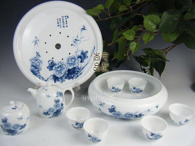 INPHIC-『國色天香』 牡丹青花瓷功夫茶具大套裝（含帶瓷茶海）