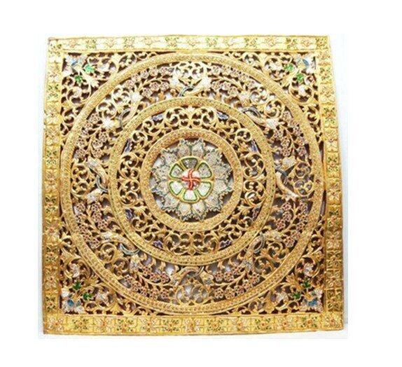 INPHIC-東南亞 家居飾品 泰國風格 木雕 掛飾 金蓮雕花 正方形