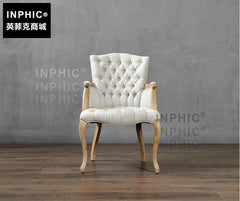 INPHIC-法式鄉村復古實木框布餐椅 歐美客廳個性拉扣老虎沙發椅