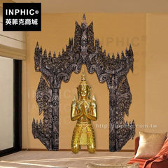 INPHIC-會所木雕門廳東南亞鏡框雕花門口門框裝飾品掛飾泰國泰式