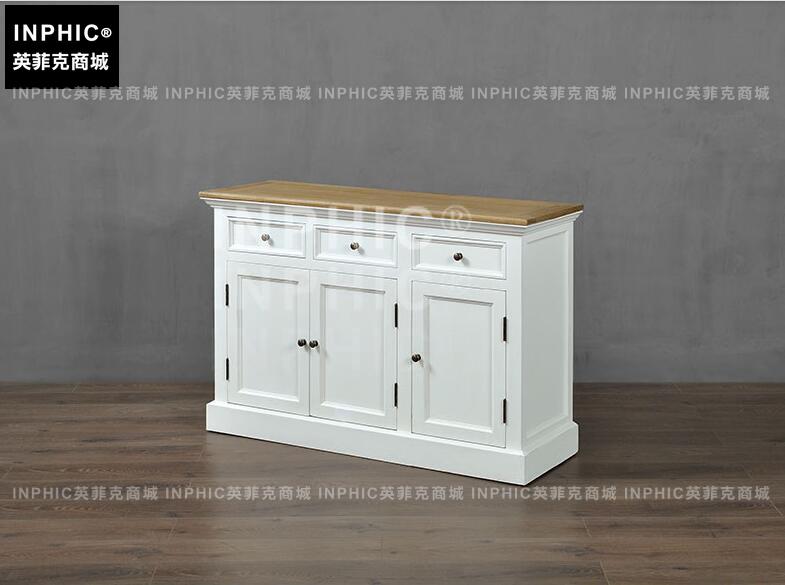 INPHIC-歐式橡木框檯面白復古帶抽屜 簡約儲物櫃展示櫃餐邊櫃
