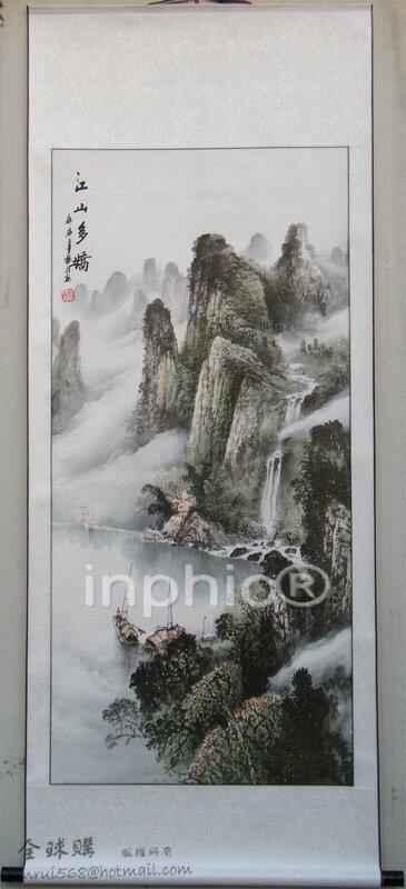 INPHIC-精品山水畫 國畫 漓江山水 小船在水裏蕩漾 字畫書畫 四尺 已裱