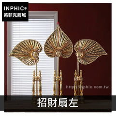 INPHIC-餐廳落地大擺飾室內裝飾品招財會所金箔葉東南亞木雕泰國-招財扇左