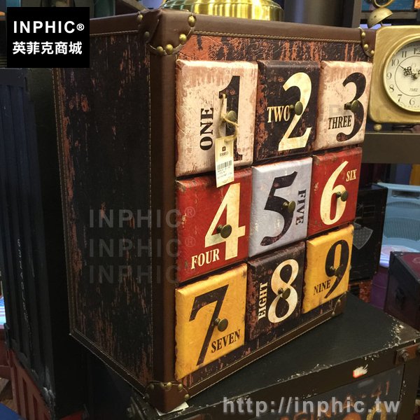 INPHIC-抽屜櫃做舊復古整理歐美皮革字母桌面收納櫃裝飾
