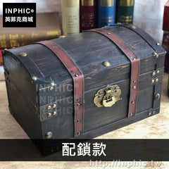 INPHIC-復古擺設老式裝飾家居儲物箱藏寶箱實木仿古收納盒中式-配鎖款