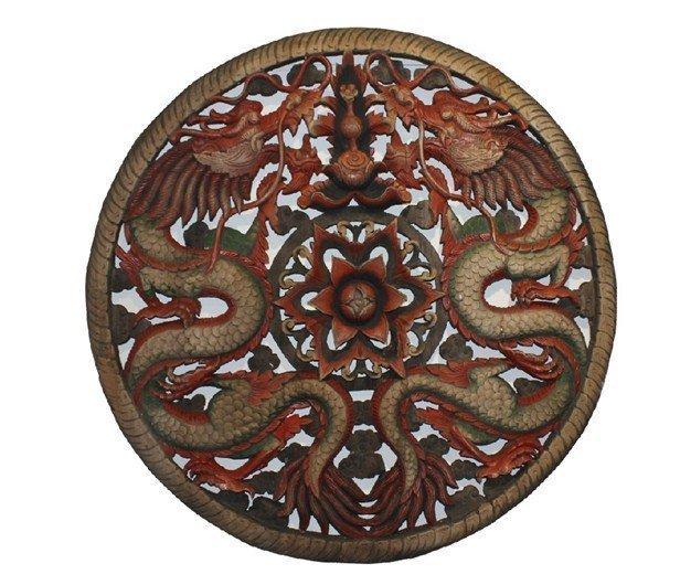 INPHIC-東南亞 家居飾品 泰國風格 木雕 掛飾 蓮花鏤空板 雙龍