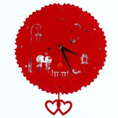 INPHIC-亮麗紅色 時尚鏤空精致光面掛鐘 壓克力藝術掛鐘 靜音