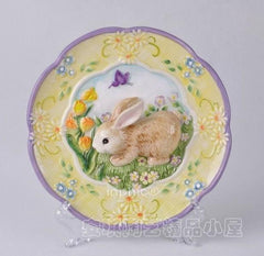 INPHIC-新居裝飾 瑞兔迎春 陶瓷3D裝飾盤 黃色(送盤架)