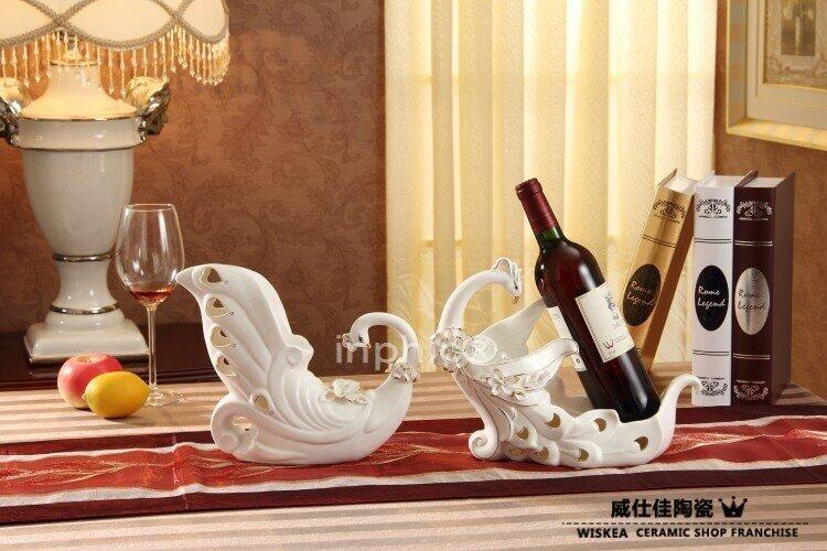 INPHIC-簡約現代家居裝飾品 創意陶瓷孔雀紅酒架 實用擺飾