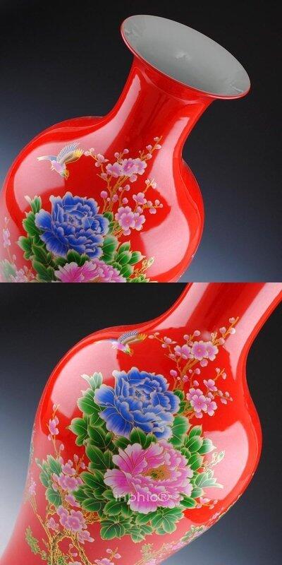 INPHIC-最新熱賣款 景德鎮陶瓷器 中國紅牡丹落地大花瓶擺飾 現代時尚家飾工藝品擺設