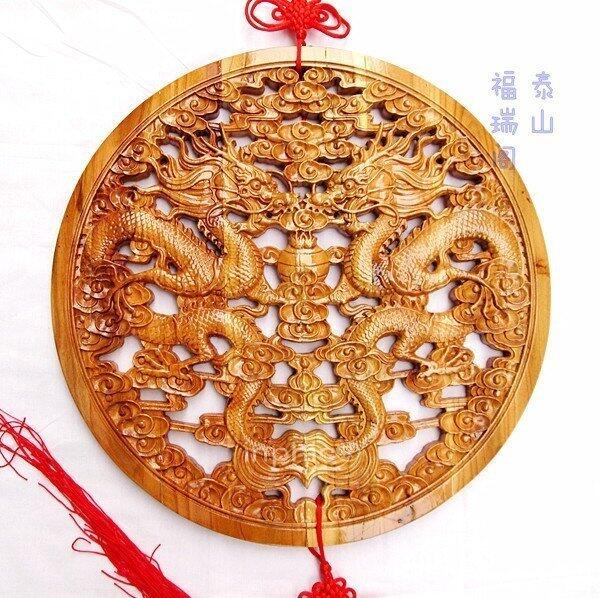 INPHIC-40CM【雙龍戲珠】桃木掛件、工藝品木雕掛件鎮宅避邪、納福助運