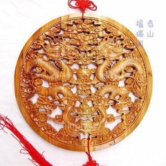 INPHIC-40CM【雙龍戲珠】桃木掛件、工藝品木雕掛件鎮宅避邪、納福助運