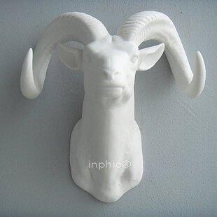 INPHIC-簡約現代 田園  白色圈角羊頭掛件 樣板房專賣店牆面陶瓷裝飾