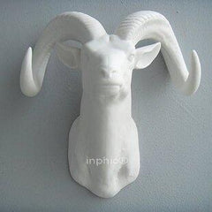 INPHIC-簡約現代 田園  白色圈角羊頭掛件 樣板房專賣店牆面陶瓷裝飾