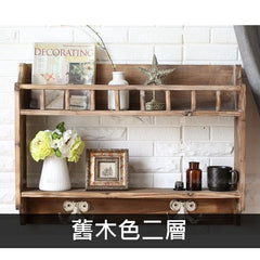 INPHIC-實木咖啡店鄉村酒吧家居掛勾美式裝飾花架復古道具裝飾-舊木色二層