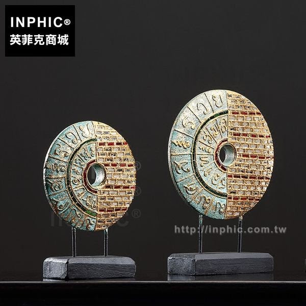 INPHIC-木雕擺飾客廳圓形擺設東南亞工藝品木質裝飾二件套裝中式