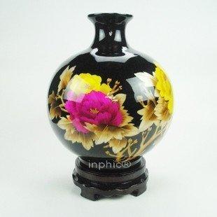 INPHIC-ZF-D120 景德鎮 陶瓷器 黑釉鑲金榮華富貴石榴花瓶 裝飾 擺飾