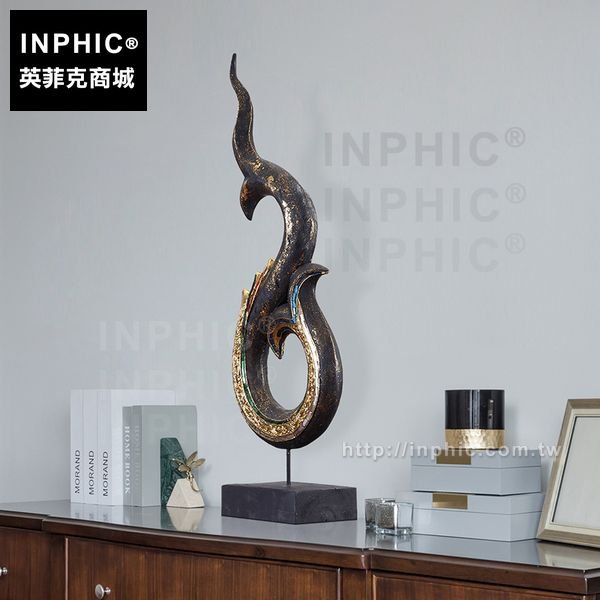 INPHIC-黑金聚財龍鳳角會所泰國擺飾酒店金箔裝飾品東南亞室內擺設