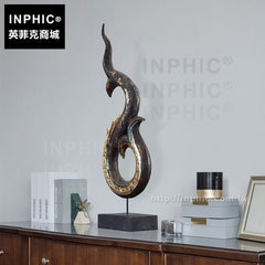 INPHIC-黑金聚財龍鳳角會所泰國擺飾酒店金箔裝飾品東南亞室內擺設