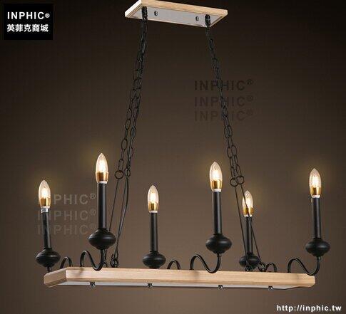 INPHIC- 美式吧臺蠟燭吊燈北歐復古工業鐵藝客廳地中海木藝吊燈